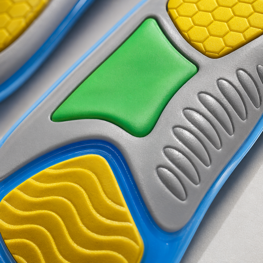 The colorful sports insoles are breathable, shock-absorbing, anti-slip and provide comfortable arch support Application Scenario
