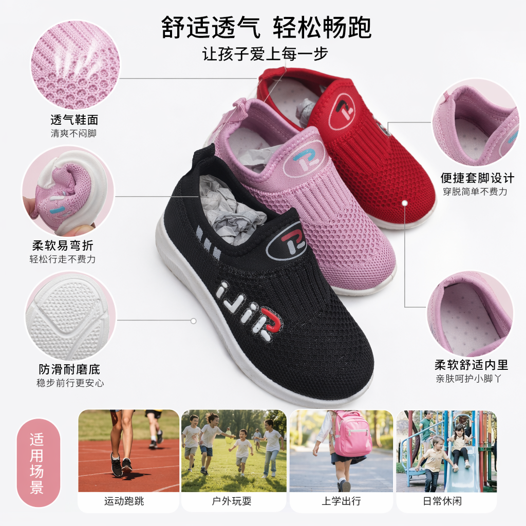 黑色粉色红色网眼运动鞋 透气轻便男女同款