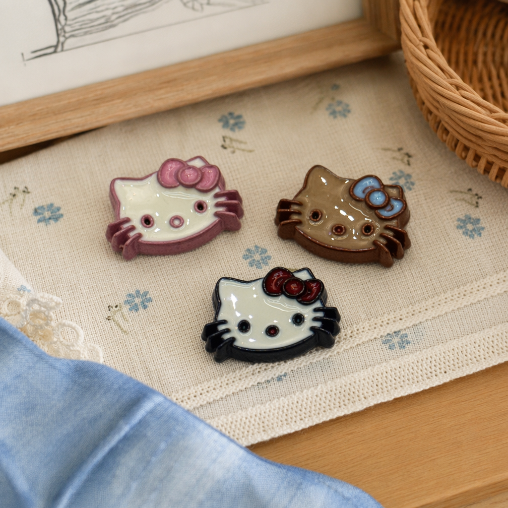 Three colorful cartoon cat head badge metal pins and brooches are cute and adorable accessories details Picture