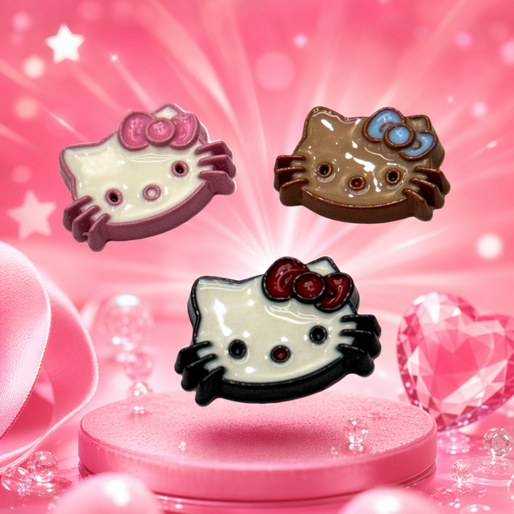 Three colorful cartoon cat head badge metal pins and brooches are cute and adorable accessories Specification image
