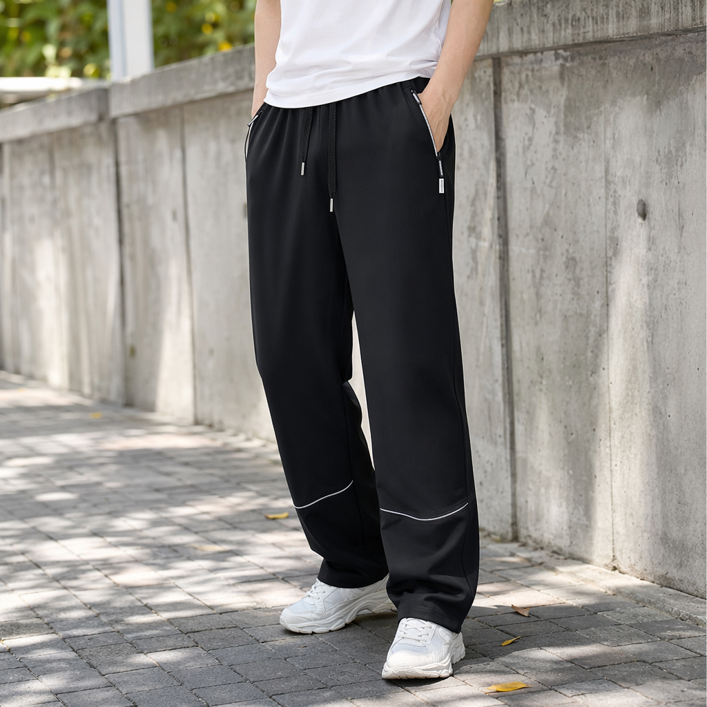 Black high-elasticity sports pants for both men and women, slimming, breathable and quick-drying details Picture