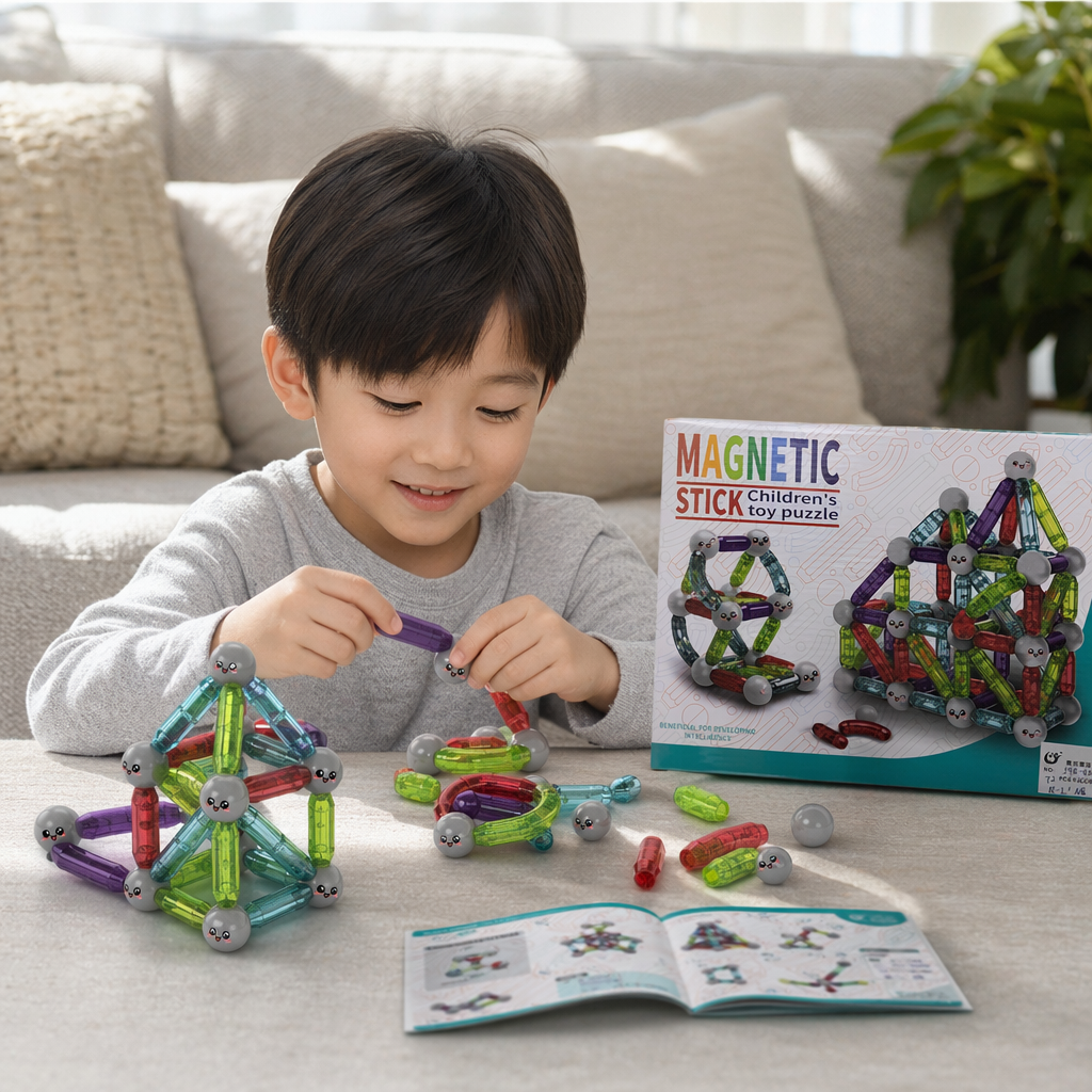 Colorful magnetic rod children's educational toy box Magnetic Assembly Early Education enlightenment set details Picture