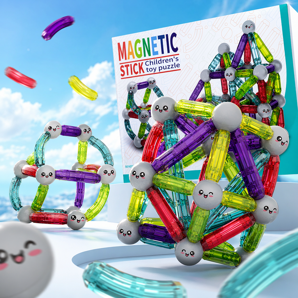 Colorful magnetic rod children's educational toy box Magnetic Assembly Early Education enlightenment set Specification image