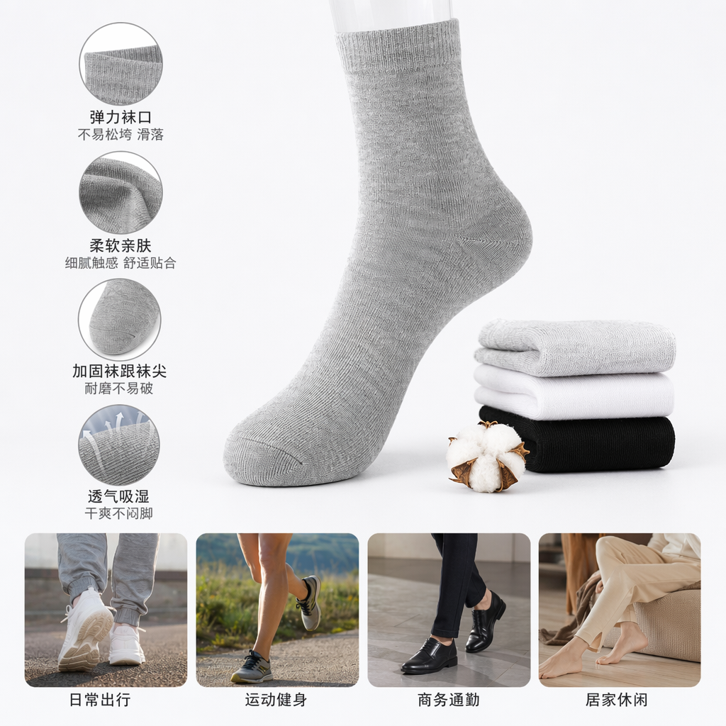 灰色网眼透气夏薄款中筒袜 男女同款吸汗速干