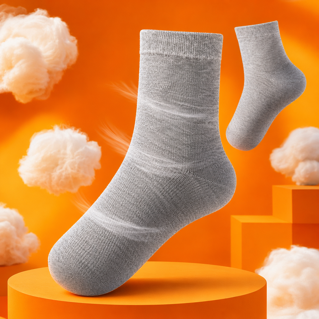 Grey mesh breathable summer thin mid-calf socks for both men and women, sweat-absorbing and quick-drying Specification image