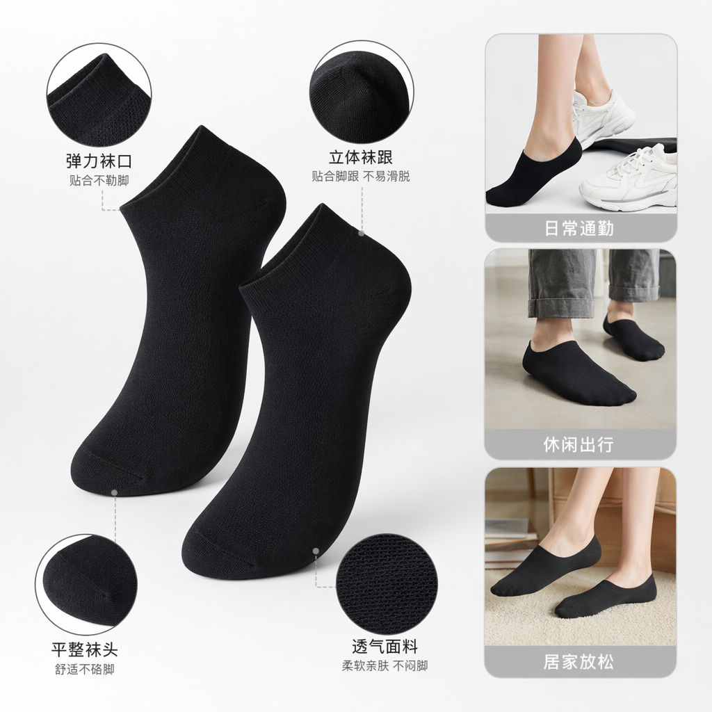 黑色网眼透气夏薄款短筒袜