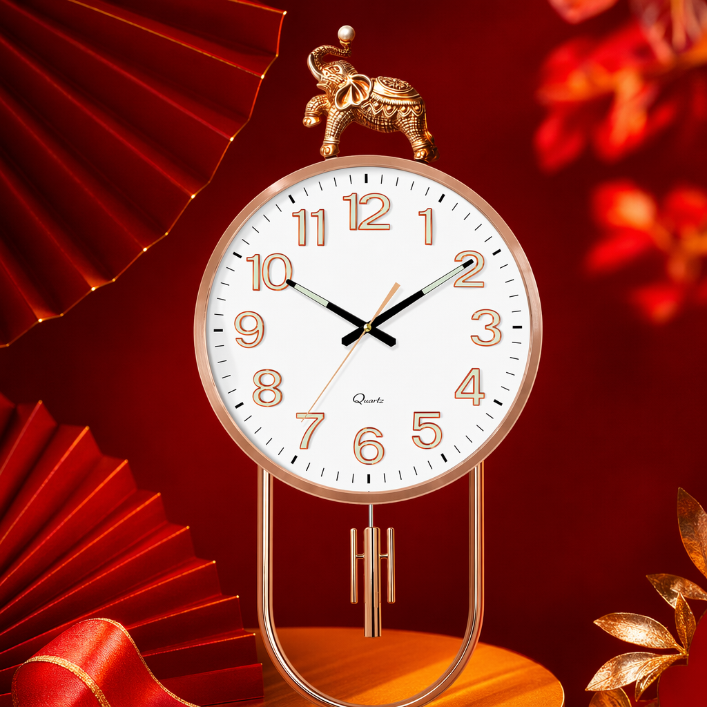 A golden elephant-decorated wall clock, a simple Nordic-style silent wall-mounted clock for the living room and bedroom Specification image