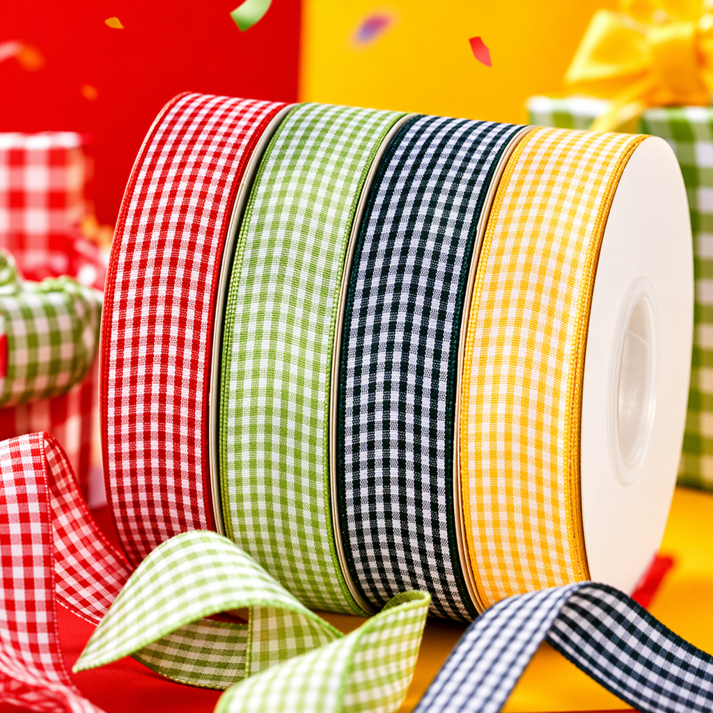 Colored checkered ribbon roll, 10 meters wide, 3 centimeters, cotton and linen blend, for decorative gift packaging Specification image