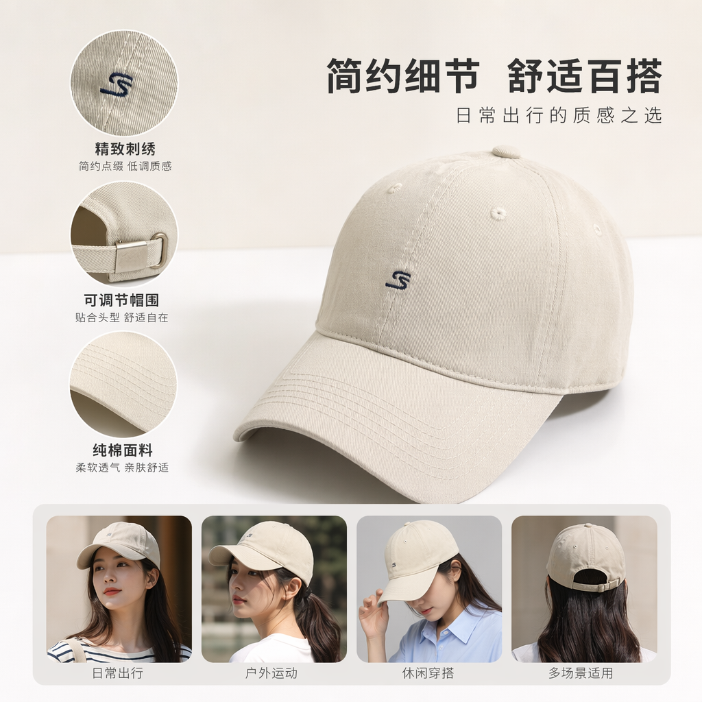 Beige baseball caps for both men and women, casual and versatile, with adjustable soft sunshade tops
