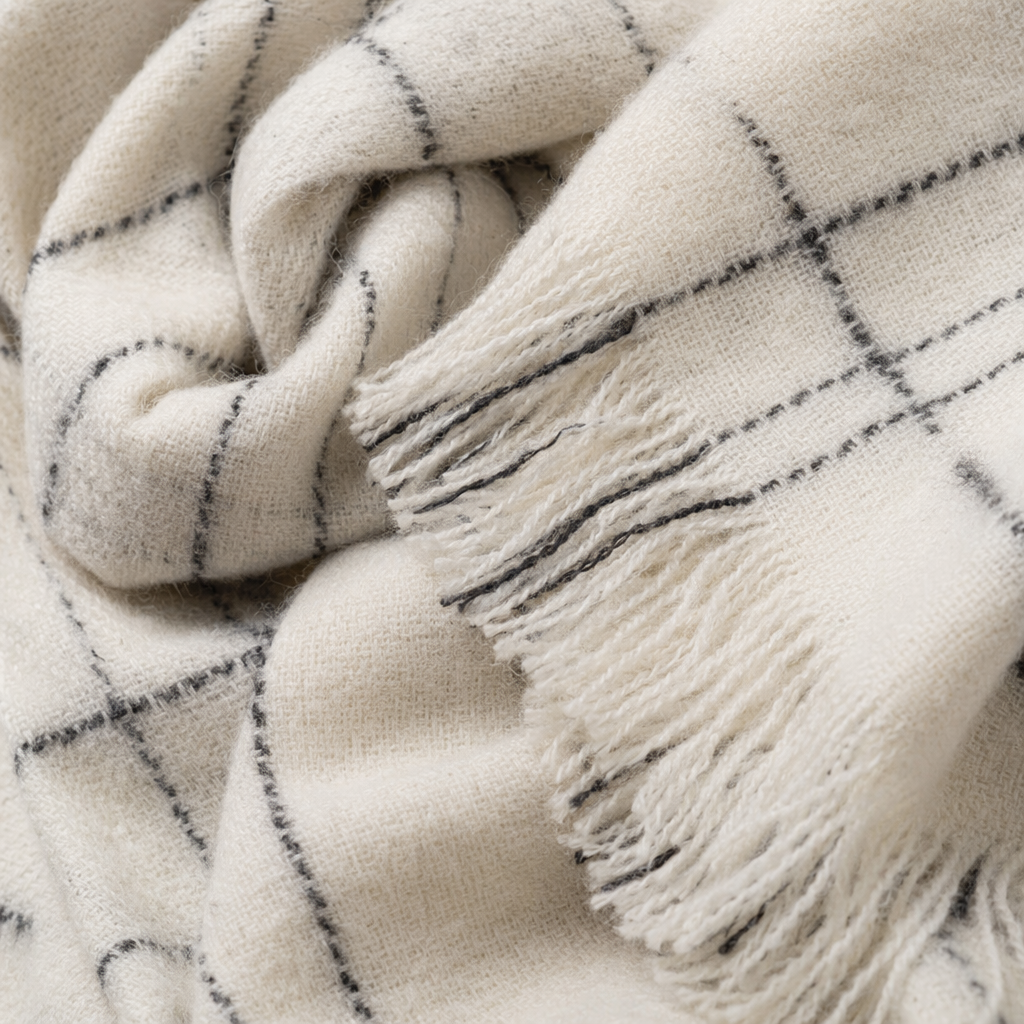 Beige checkered tassel scarf, a warm autumn and winter pure cotton knitted women's accessory Application Scenario