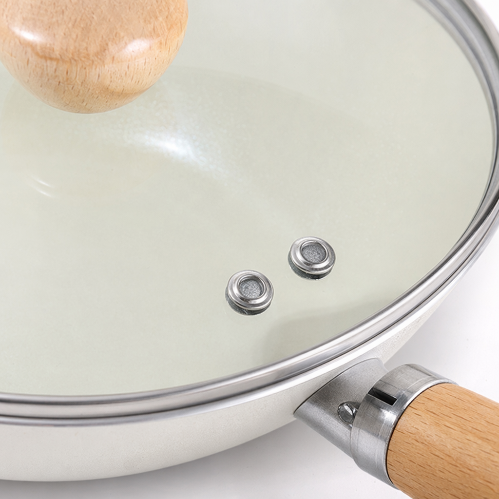 Transparent glass lid wok, non-stick wok, household gas stove, induction cooker, universal Application Scenario