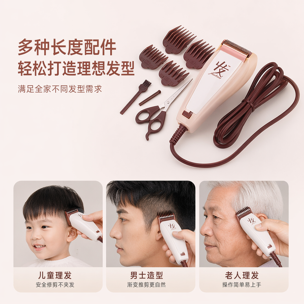 白色电推剪及配件 不锈钢刀头 无线便携理发套装