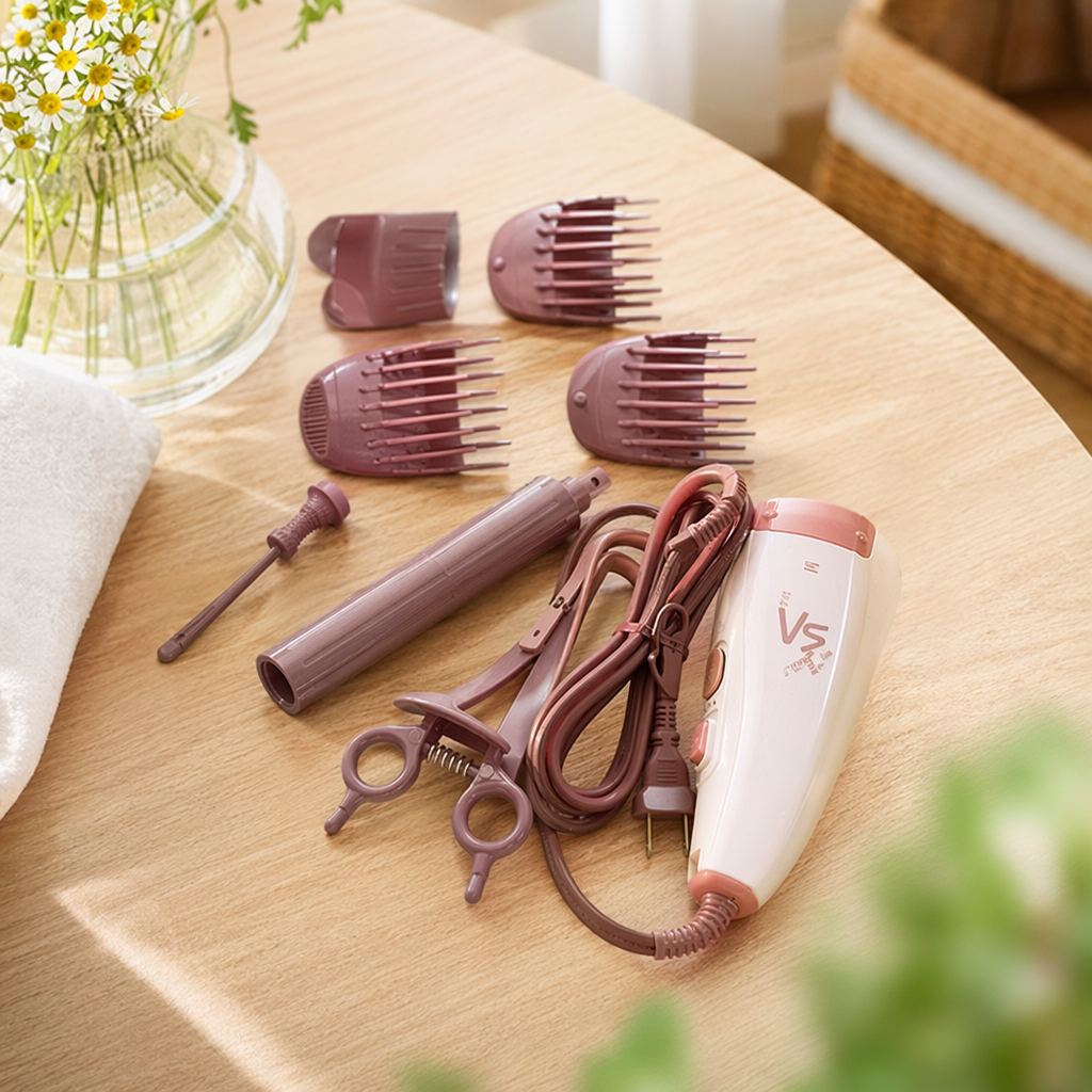 White electric clipper and accessories, stainless steel blade, wireless portable hairdressing set details Picture