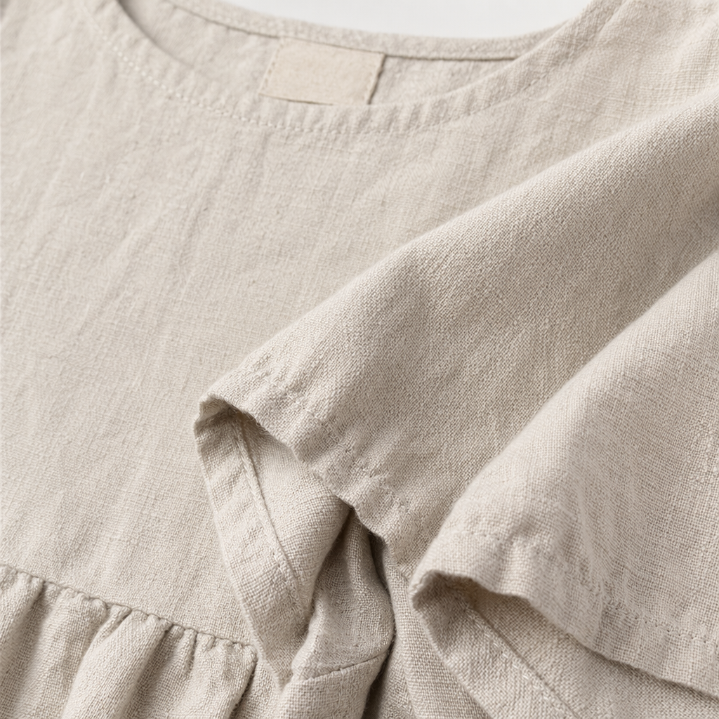 The beige linen dress for women in spring and summer is loose and drape, creating a slimming and artistic style Application Scenario