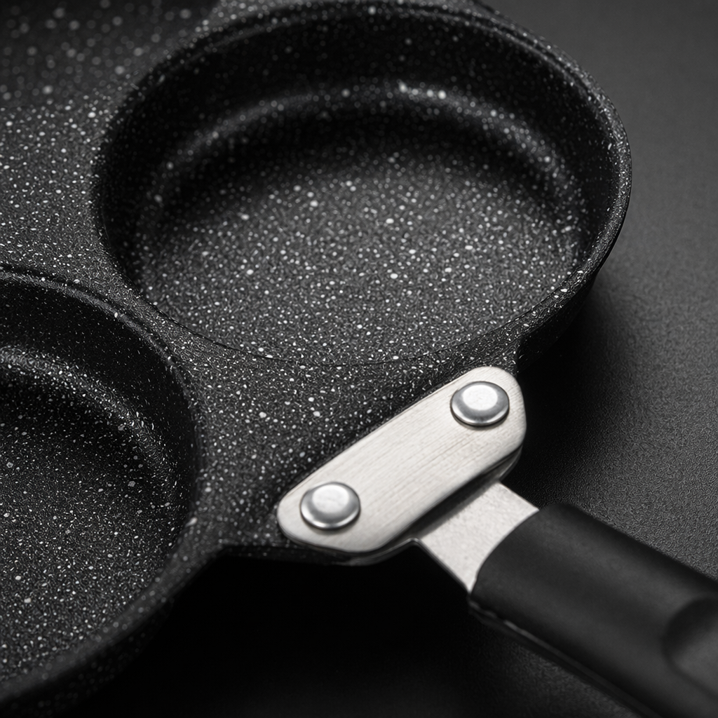 Black four-hole frying pan, non-stick pan, household multi-functional frying and baking pan Application Scenario