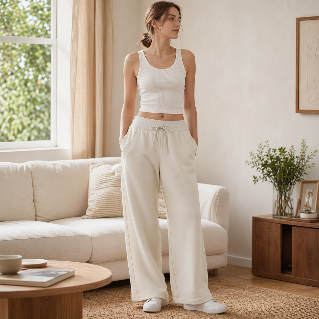 Off-white high-elasticity sports pants, unisex casual fitness pants details Picture