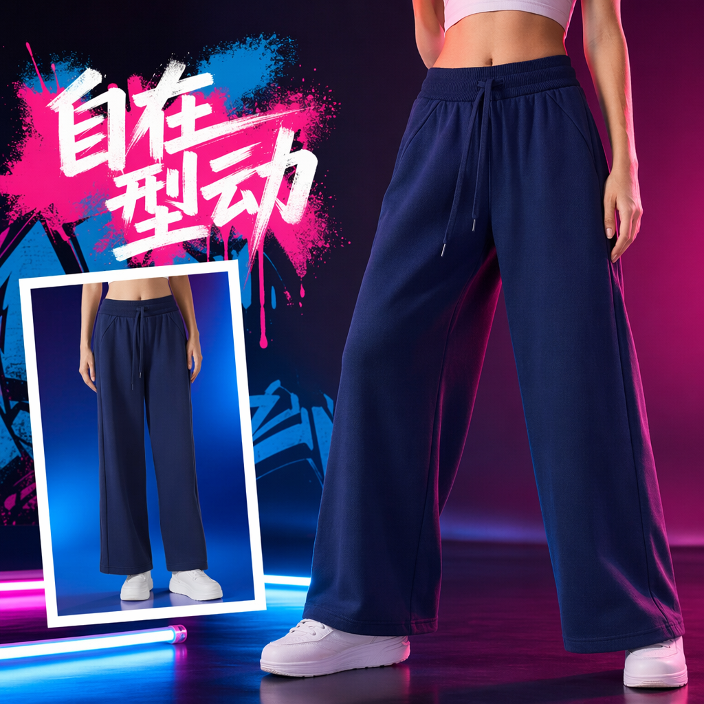 Dark blue sportswear pants for men and women, casual fitness stretch drawstring long pants Specification image