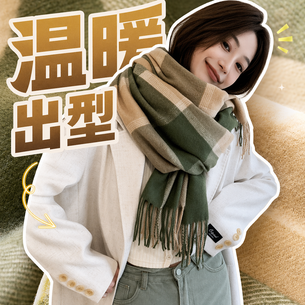 وشاح أخضر مع سترة بيضاء وأزياء دافئة Specification image