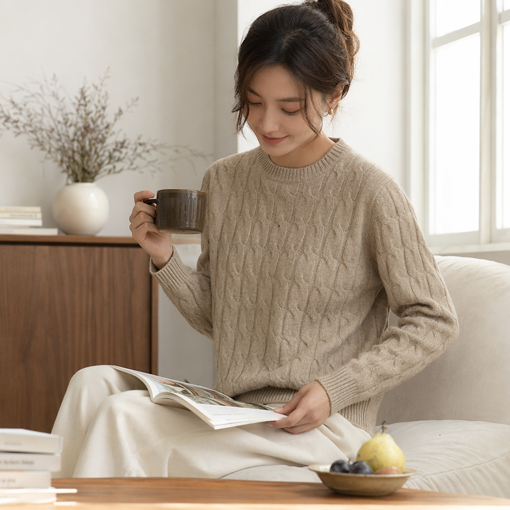 Beige knitted sweater women's fitted long-sleeved inner layer for autumn and winter details Picture
