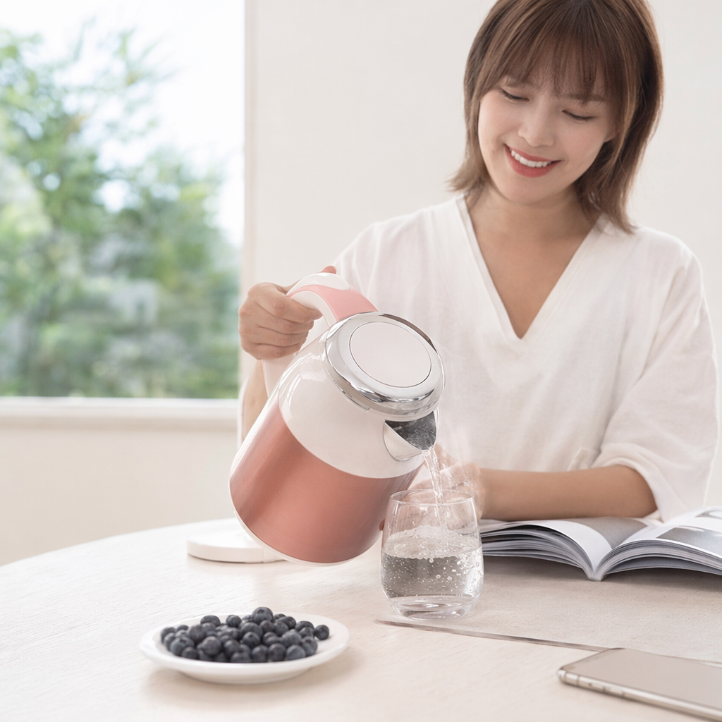 Pink electric kettle for women, quick water boiling, household health preservation, 1.5L details Picture