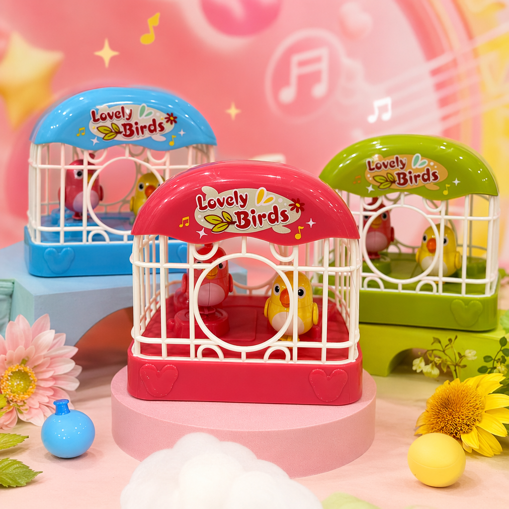 Pink birdcage toy bird set, children's educational pet simulation decoration Specification image