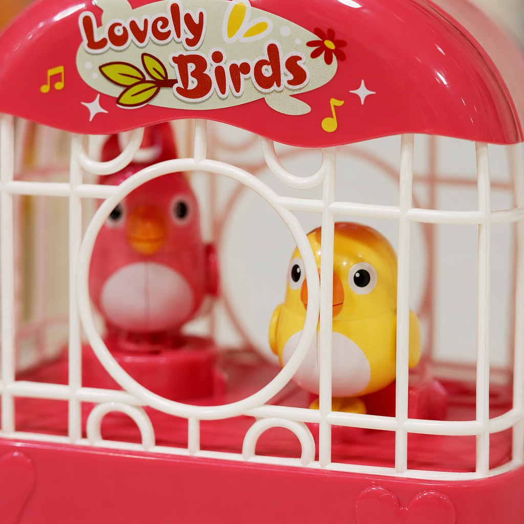Pink birdcage toy bird set, children's educational pet simulation decoration Application Scenario