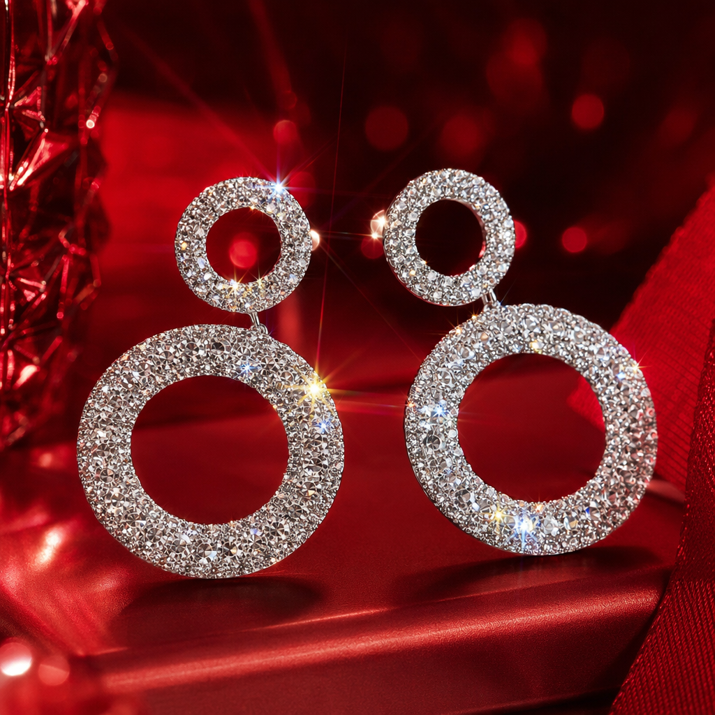 Silver crystal ring earrings, fashionable, simple and versatile women's earrings and accessories, vintage earrings and accessories Specification image