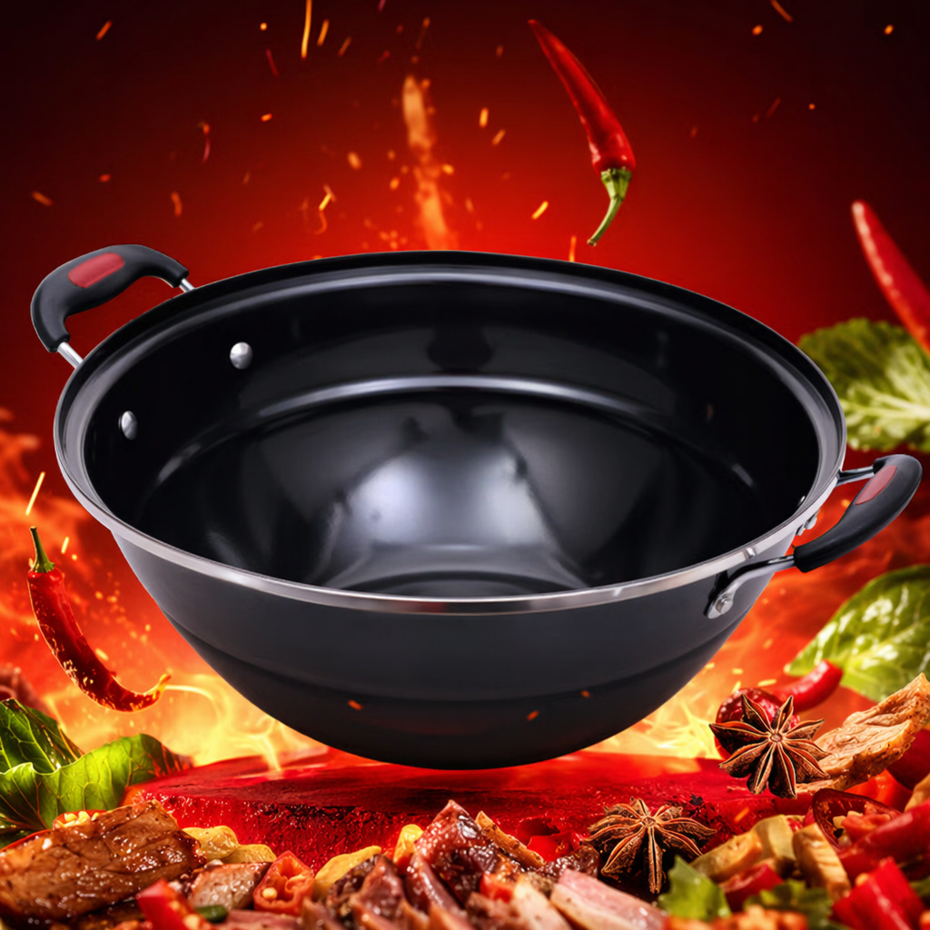 Black non-stick wok, household iron wok without coating, healthy frying, stir-frying and stewing pot Specification image