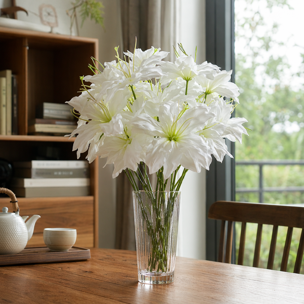 White artificial flower bouquets are decorative floral arrangements for living rooms and bedrooms, requiring no maintenance and remaining fresh for a long time details Picture