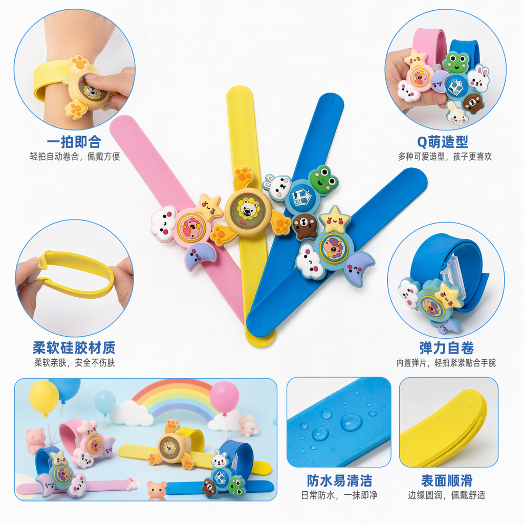 Colorful children's wristband toys with cartoon animal stars and moon decorations