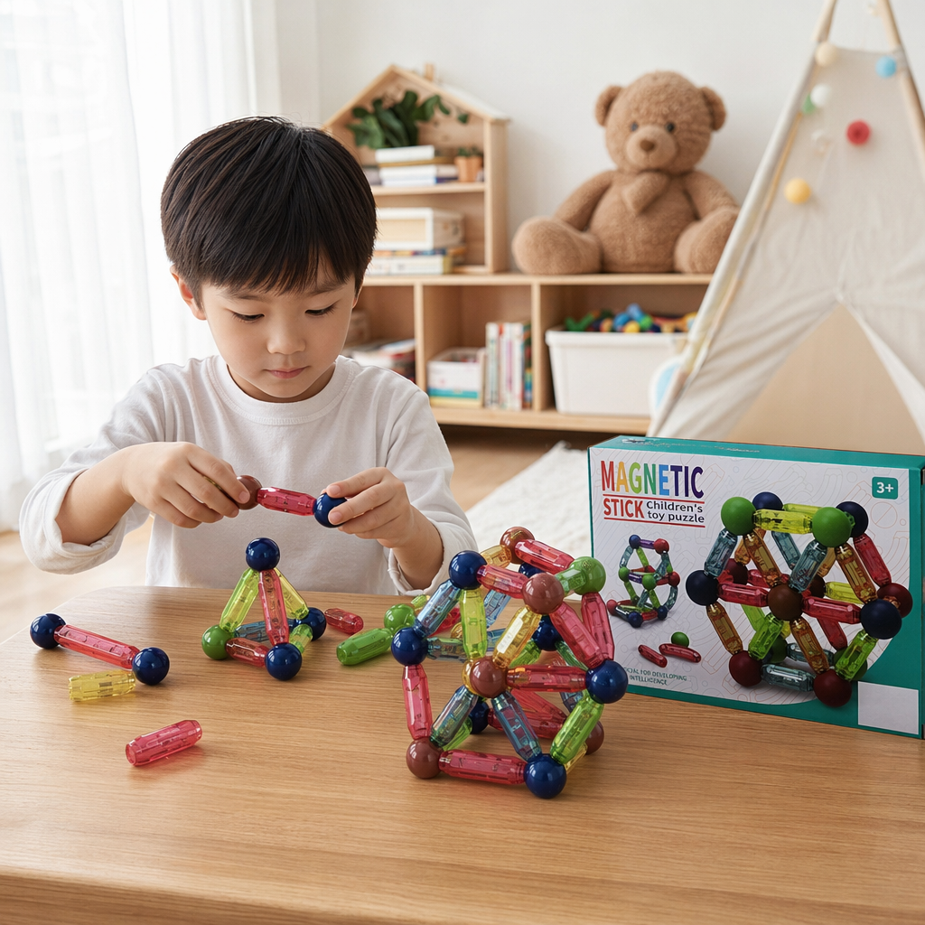 Colorful magnetic rod toy box Children's educational building block set details Picture