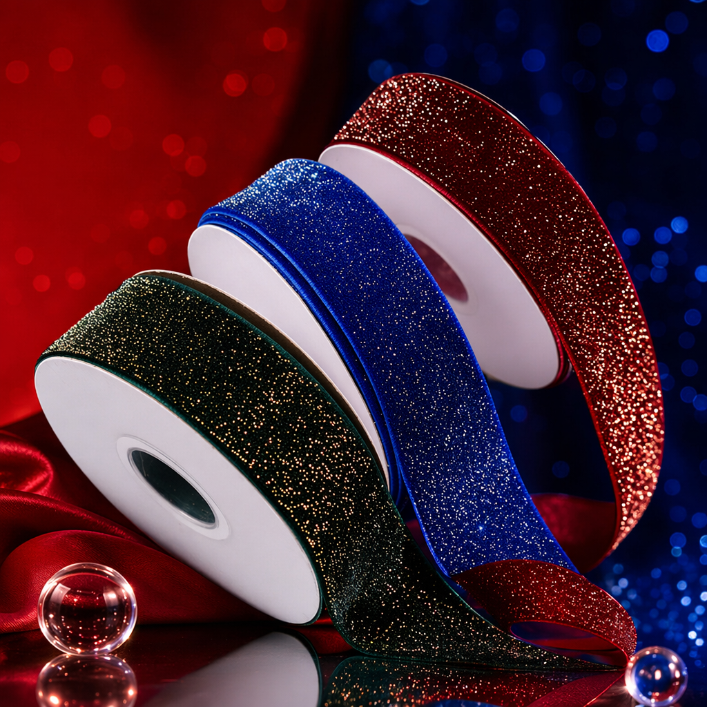 Colorful sequined velvet ribbon and rolled ribbon decoration for DIY gift packaging by hand Specification image