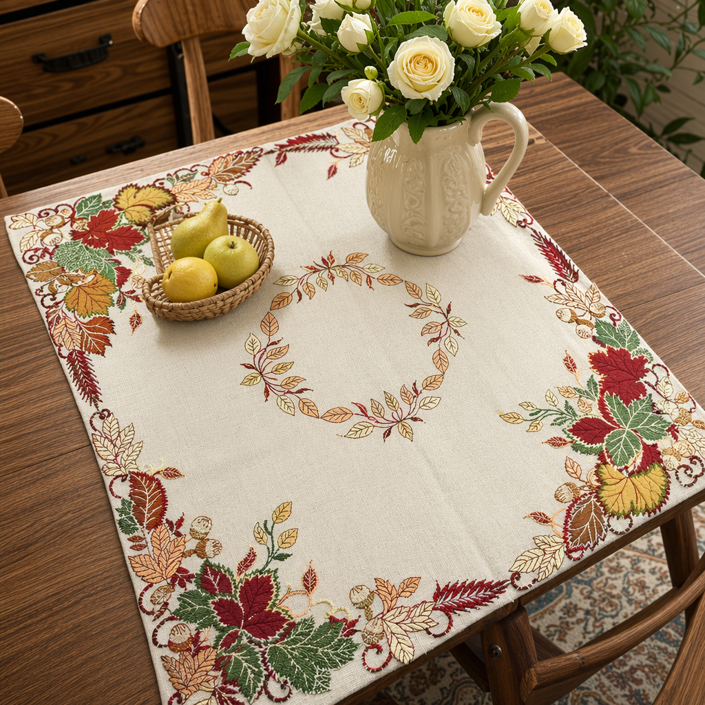 Autumn leaf-patterned cotton and linen tablecloth, Nordic-style living room dining table decoration fabric details Picture