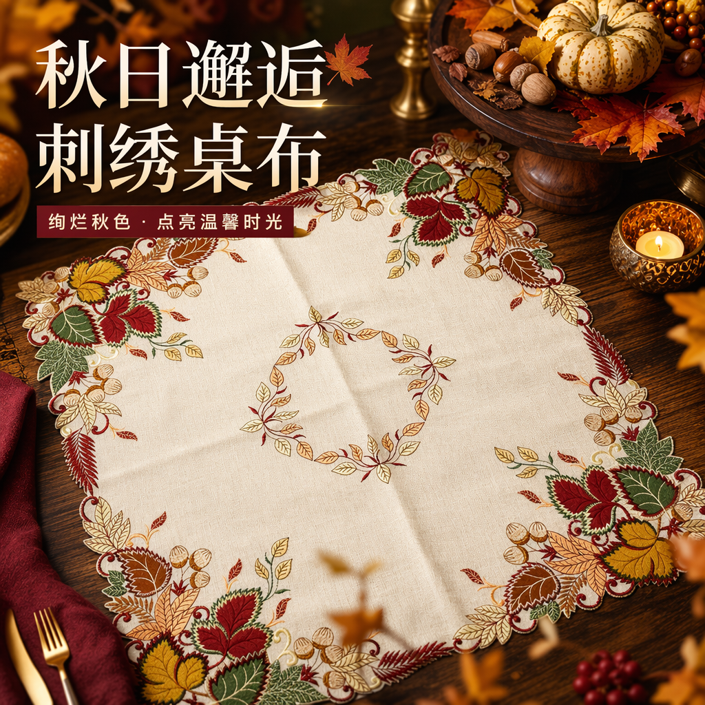 Autumn leaf-patterned cotton and linen tablecloth, Nordic-style living room dining table decoration fabric Specification image