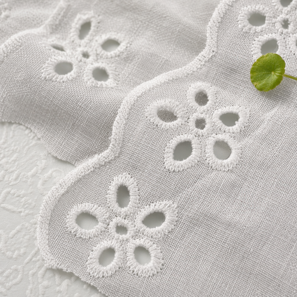 White hollowed-out lace fabric, cotton and linen blend hand-embroidered decorative fabric, DIY cutting fabric Application Scenario