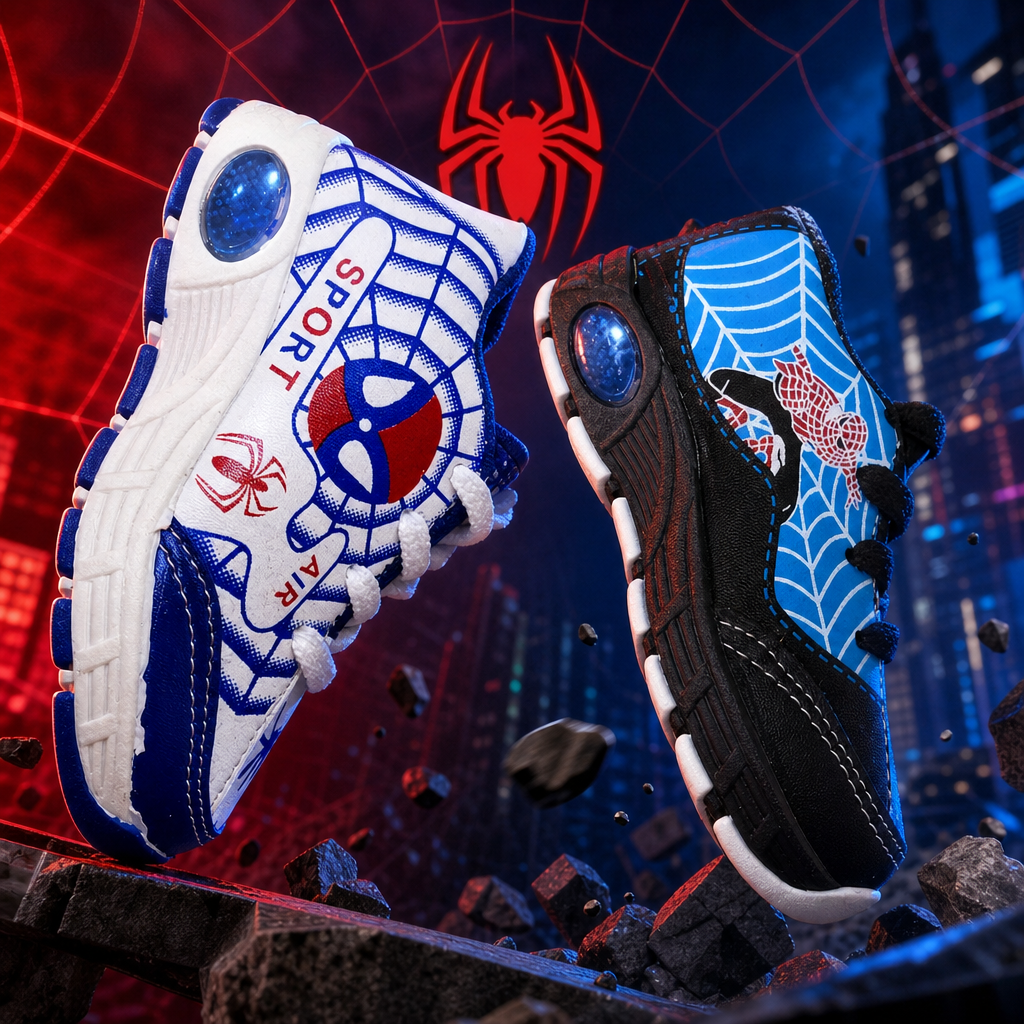 Blue, white and black Spider-Man themed children's sports shoes Specification image