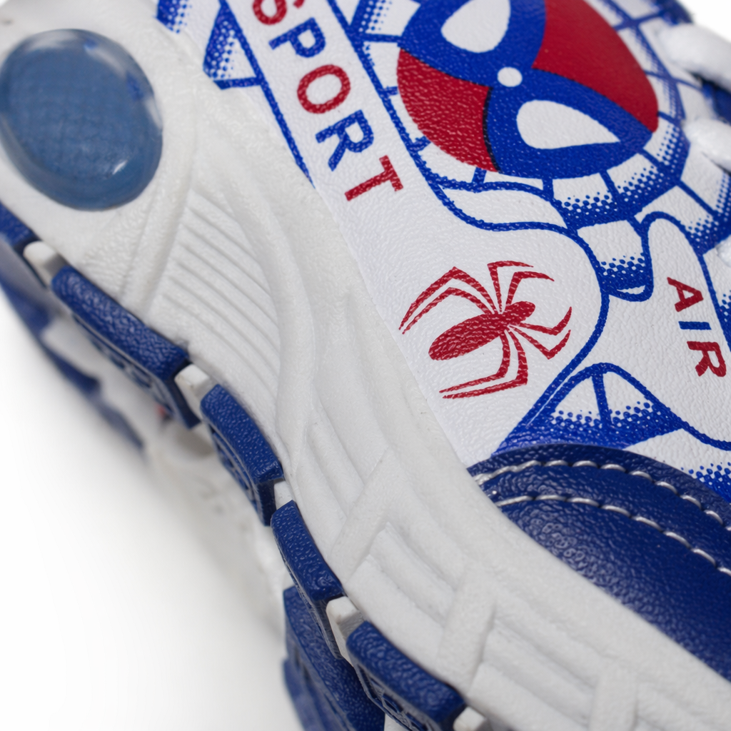 Blue, white and black Spider-Man themed children's sports shoes Application Scenario
