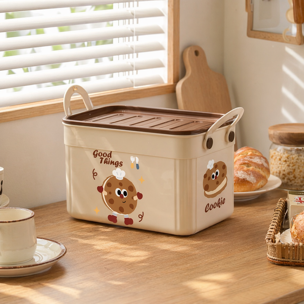 Cream-colored rectangular PP plastic storage box with lid, specially designed for organizing bedroom wardrobes details Picture