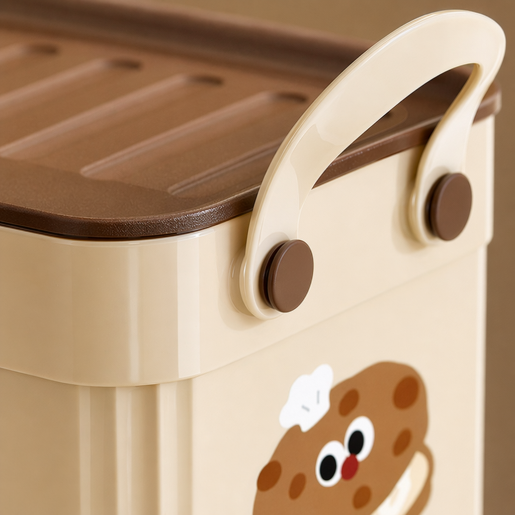Cream-colored rectangular PP plastic storage box with lid, specially designed for organizing bedroom wardrobes Application Scenario