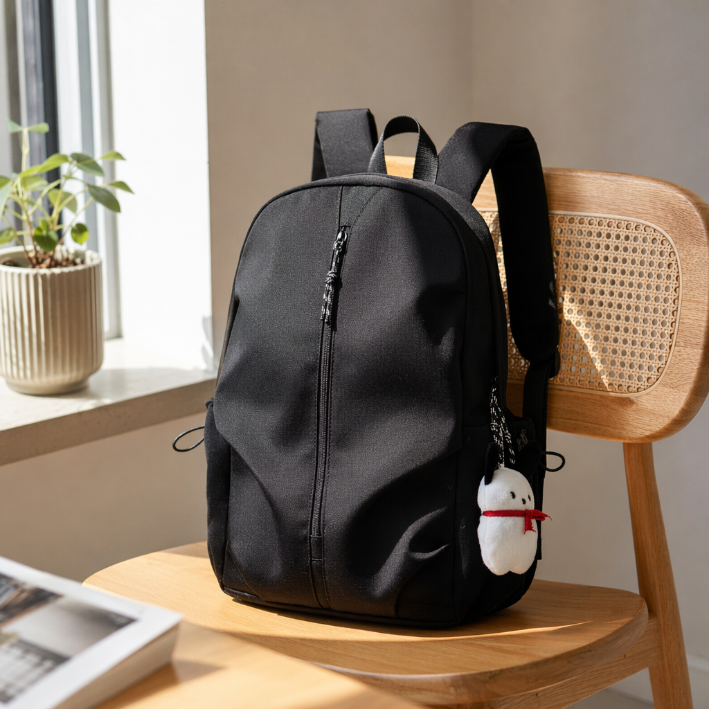 Black wear-resistant nylon commuting backpack, lightweight and large-capacity, specially designed for students and office workers details Picture