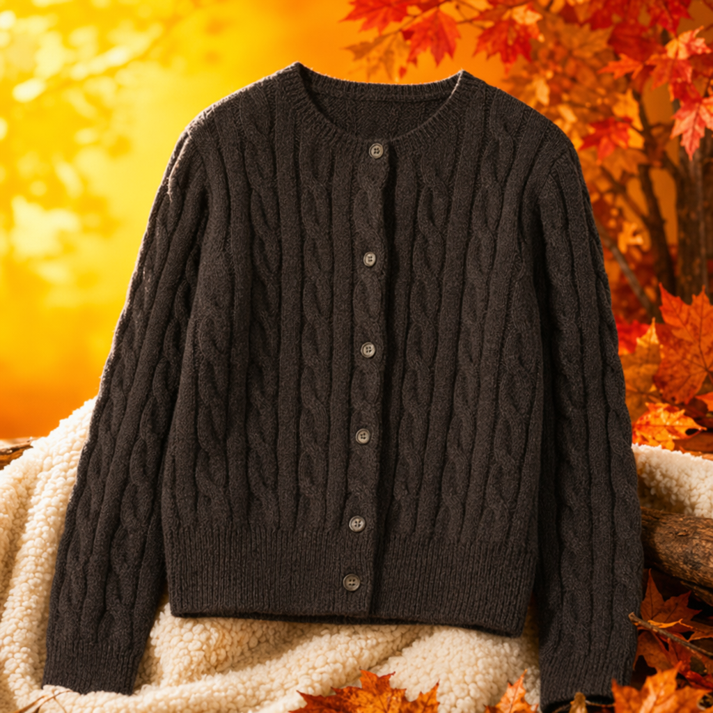 A brown knitted cardigan for women in spring and autumn, paired with a thin, casual and loose top Specification image