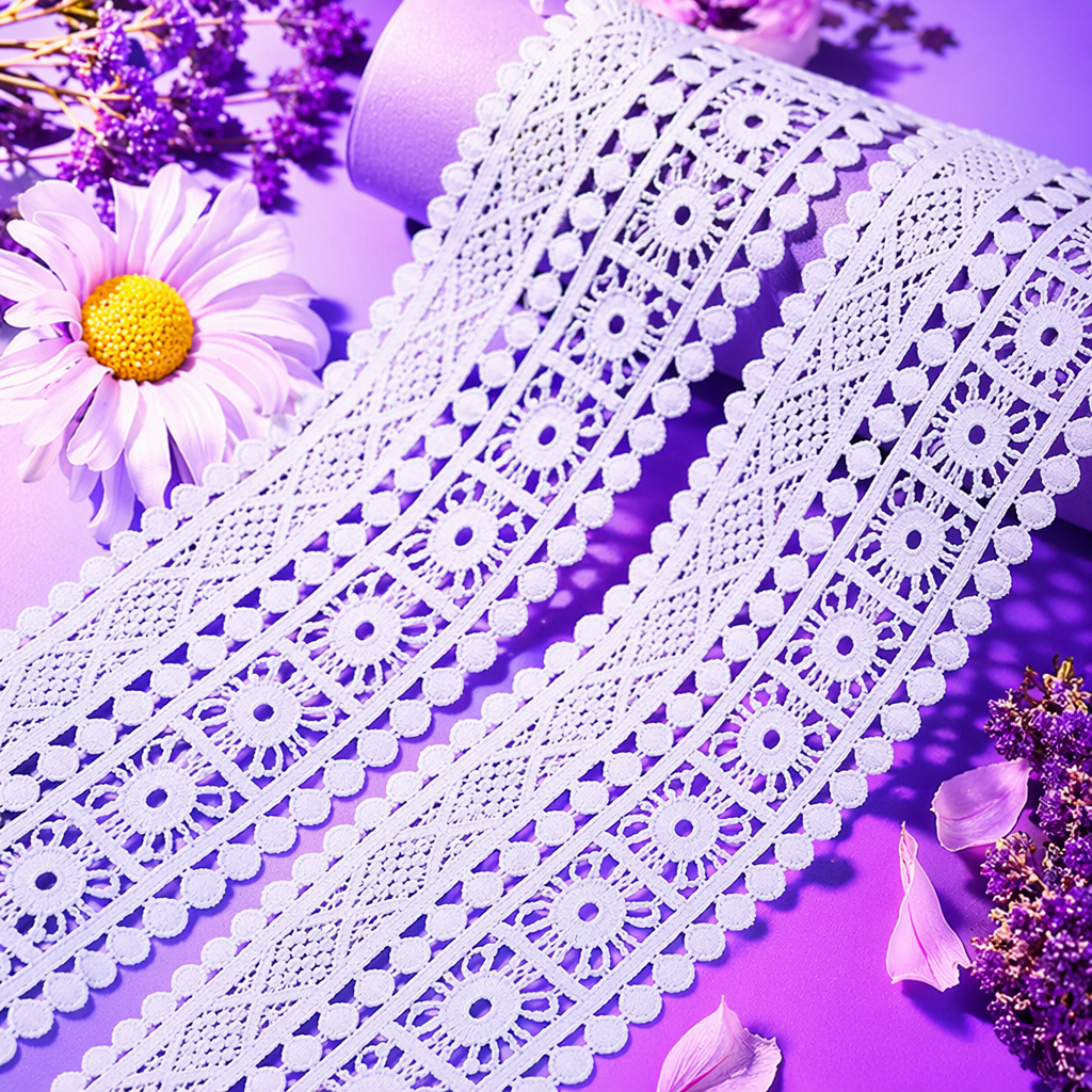 White lace trim decorative fabric, DIY hand-stitched material, home clothing accessories Specification image