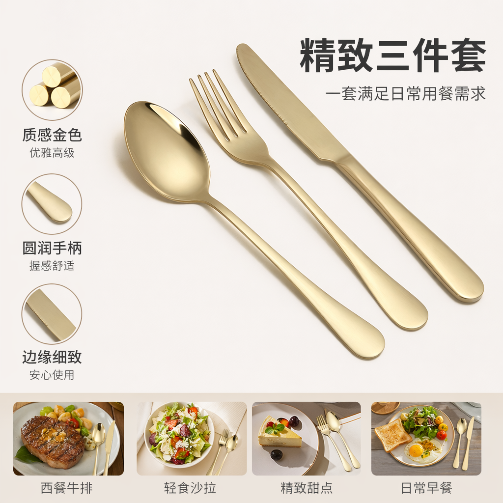 金色刀叉勺餐具套装 不锈钢家用西餐餐具礼盒装
