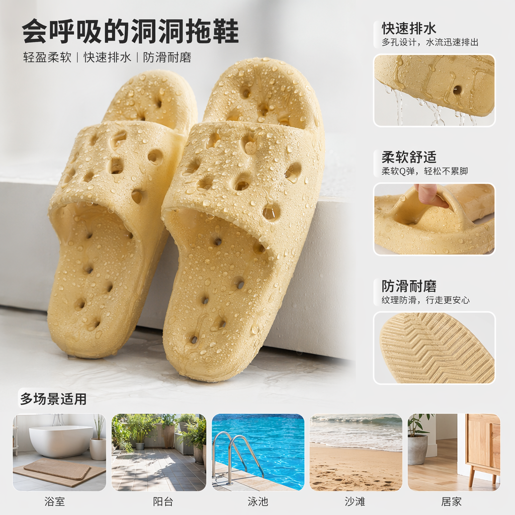 彩色洞洞拖鞋 时尚百搭防滑透气夏季凉拖
