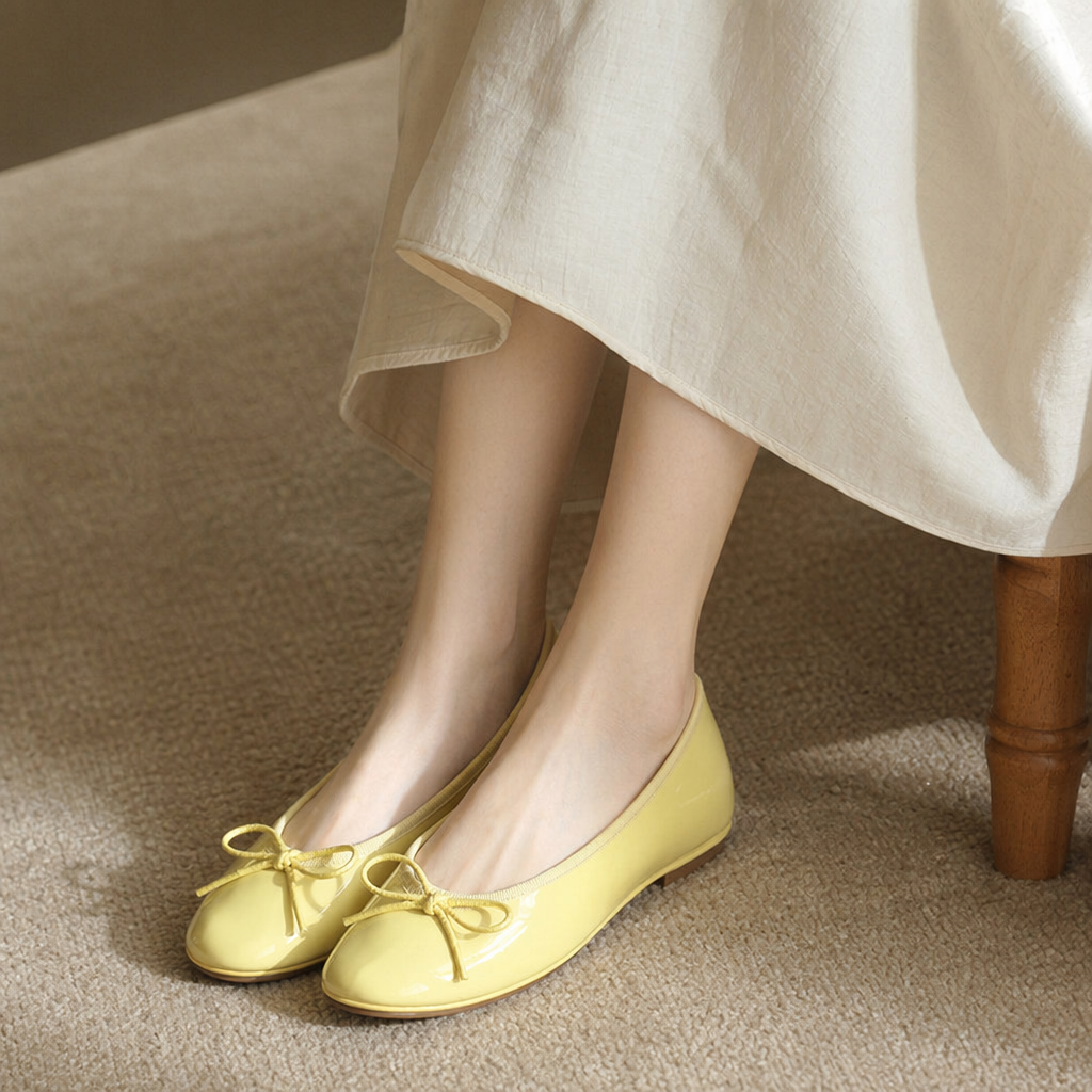 Yellow ballet flat shoes for women, soft soles, anti-slip, comfortable and versatile casual single shoes details Picture