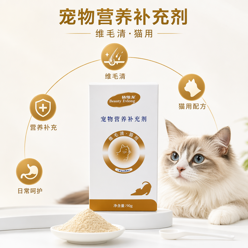 Pet nutrition supplements in white packaging boxes