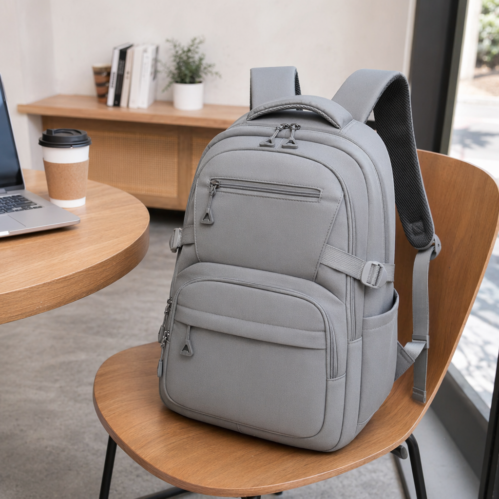 The grey backpack is a lightweight and large-capacity student commuting travel backpack details Picture