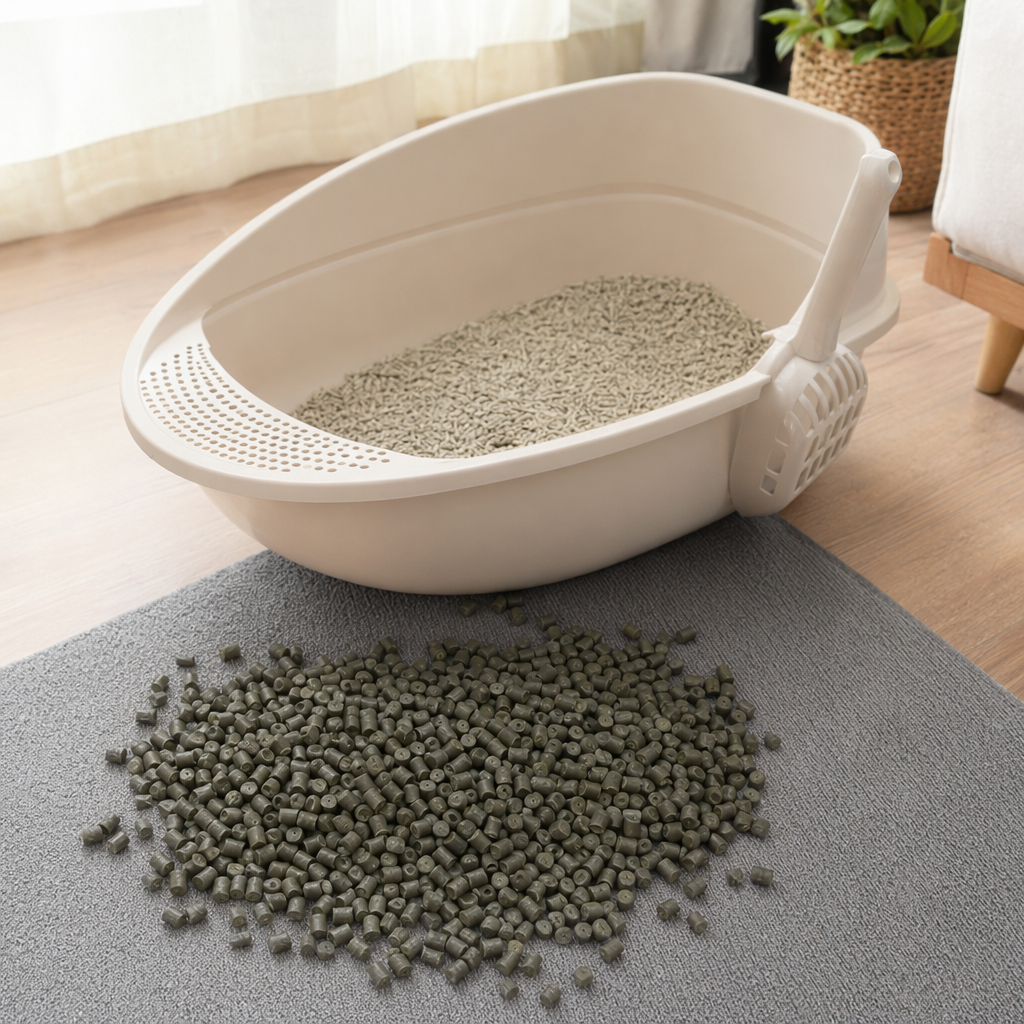 Grayish-green granular plastic particles are general engineering plastic raw materials made of PP and PE materials details Picture