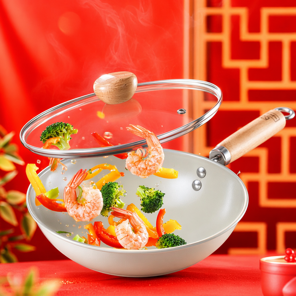 Transparent glass lid, metal pot body, non-stick frying and stir-frying pan, household kitchen cookware Specification image