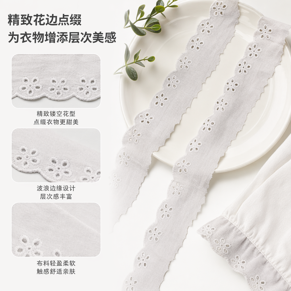 For hand-stitched decorative use with white lace floral borders